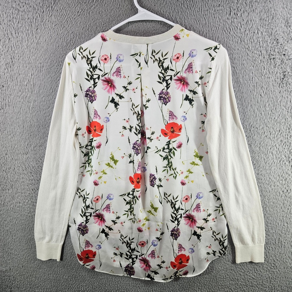 Ted Baker London Floral Back Mixed Media Sweater Cream Silk Blend Size 2